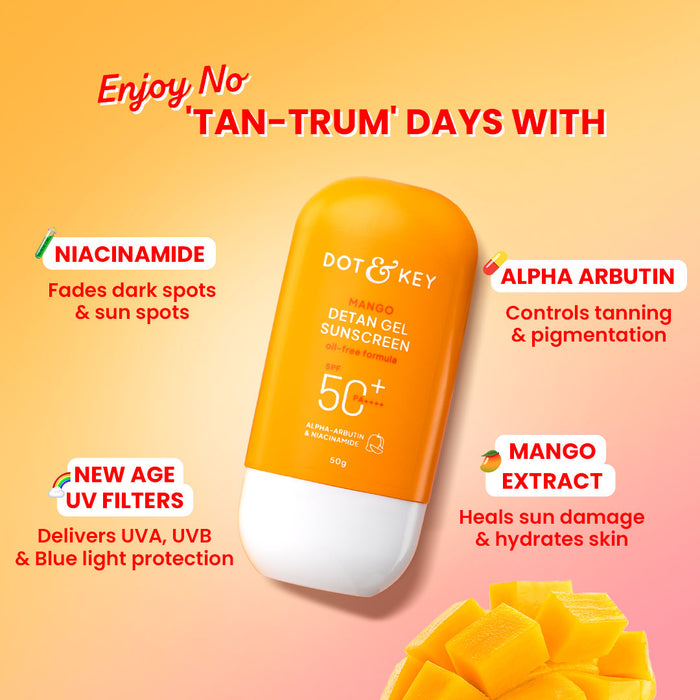 Mango Detan Gel Sunscreen, In-Vivo Tested SPF 50+ PA++++