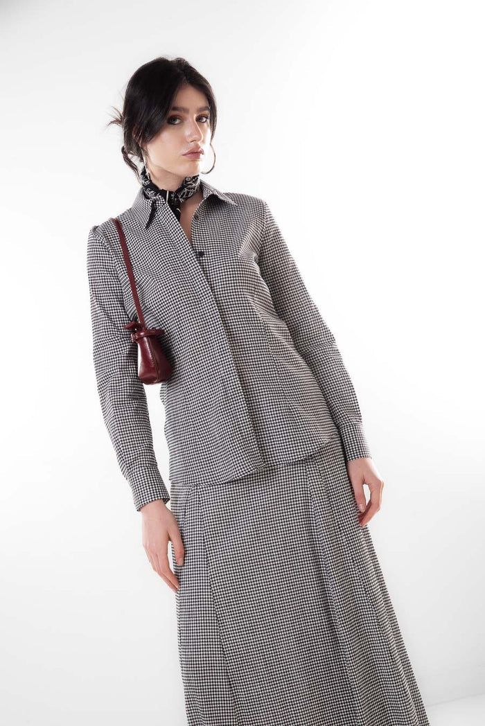 Micro gingham classic button down shirt blouse wholesale
