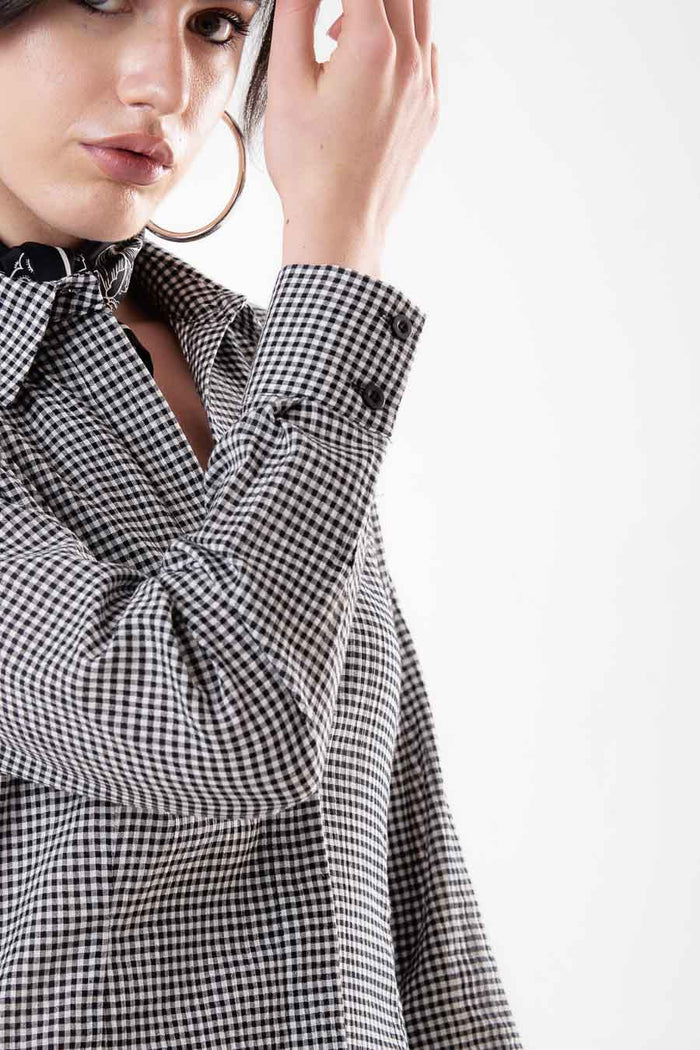 Micro gingham classic button down shirt blouse wholesale