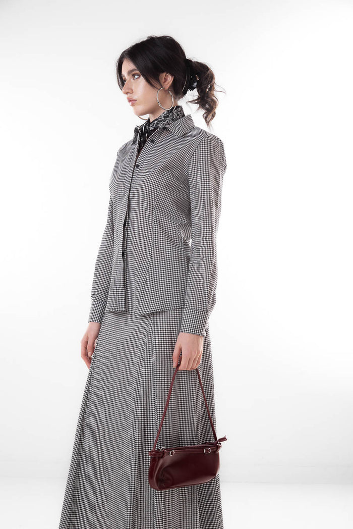 Micro gingham classic button down shirt blouse wholesale