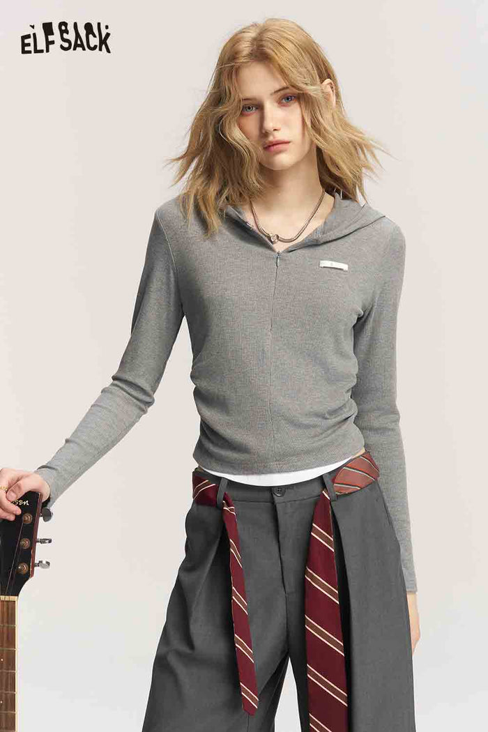 Mock Two Piece Hooded Ruched Tee