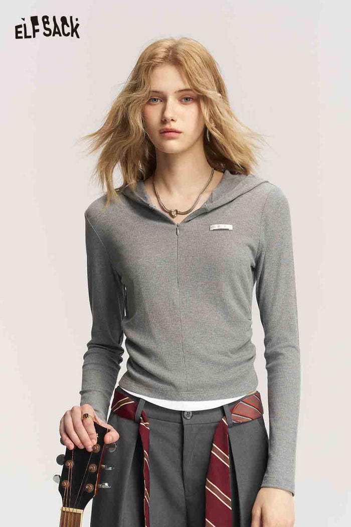 Mock Two Piece Hooded Ruched Tee