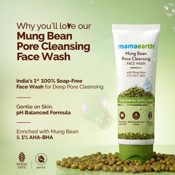 Mung Bean Pore Cleansing Face Wash with Mung Bean, AHA & BHA for Normal to Oily Skin - 100 ml (Pack of 2)