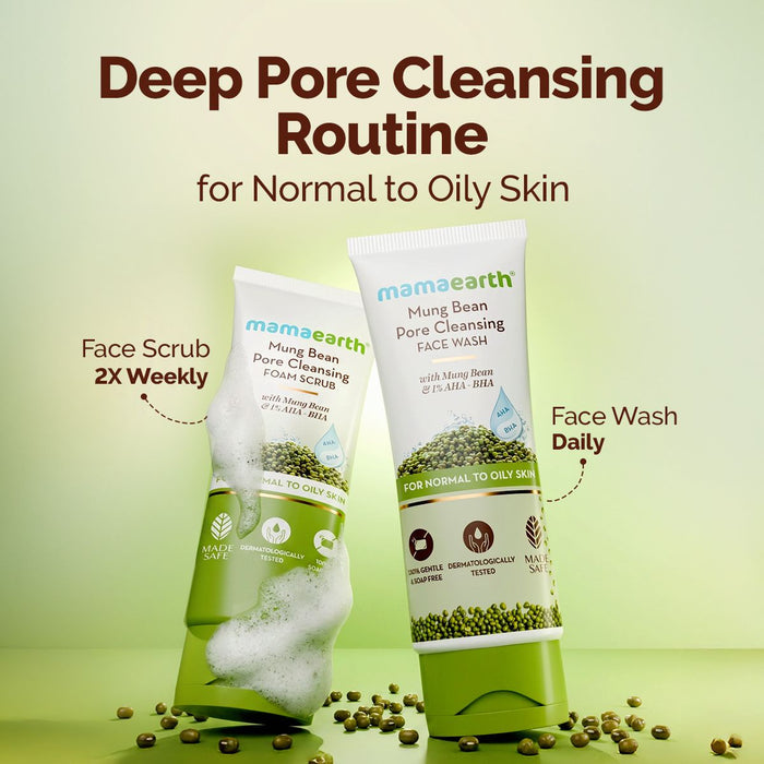 Mung Bean Pore Cleansing Face Wash with Mung Bean, AHA & BHA for Normal to Oily Skin - 100 ml (Pack of 2)