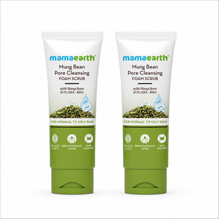 Mung Bean Pore Cleansing Foam Scrub with Mung Bean, AHA & BHA for Normal to Oily Skin - 100 g (Pack of 2)
