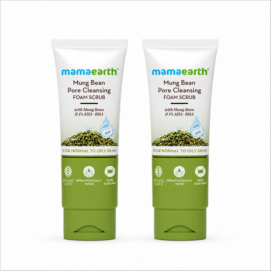 Mung Bean Pore Cleansing Foam Scrub with Mung Bean, AHA & BHA for Normal to Oily Skin - 100 g (Pack of 2)