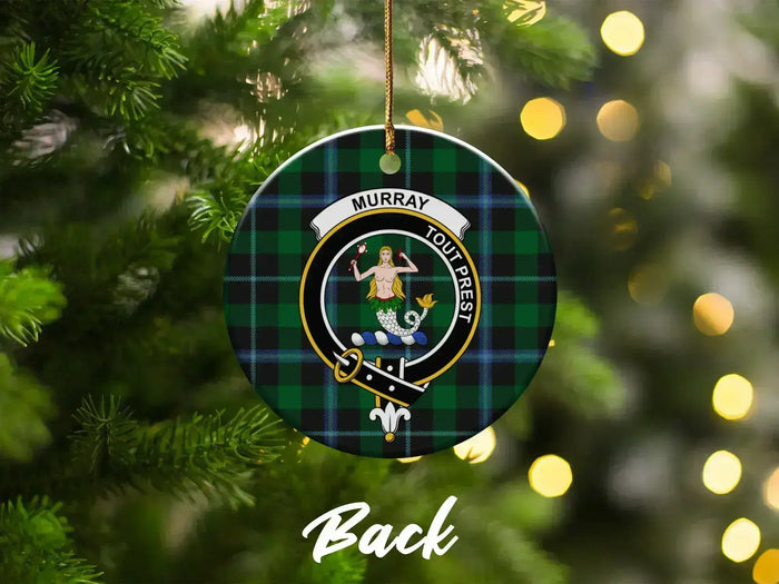 Murray Tout Prest mermaid clan crest plaid Christmas ornament — 3-inch round ceramic