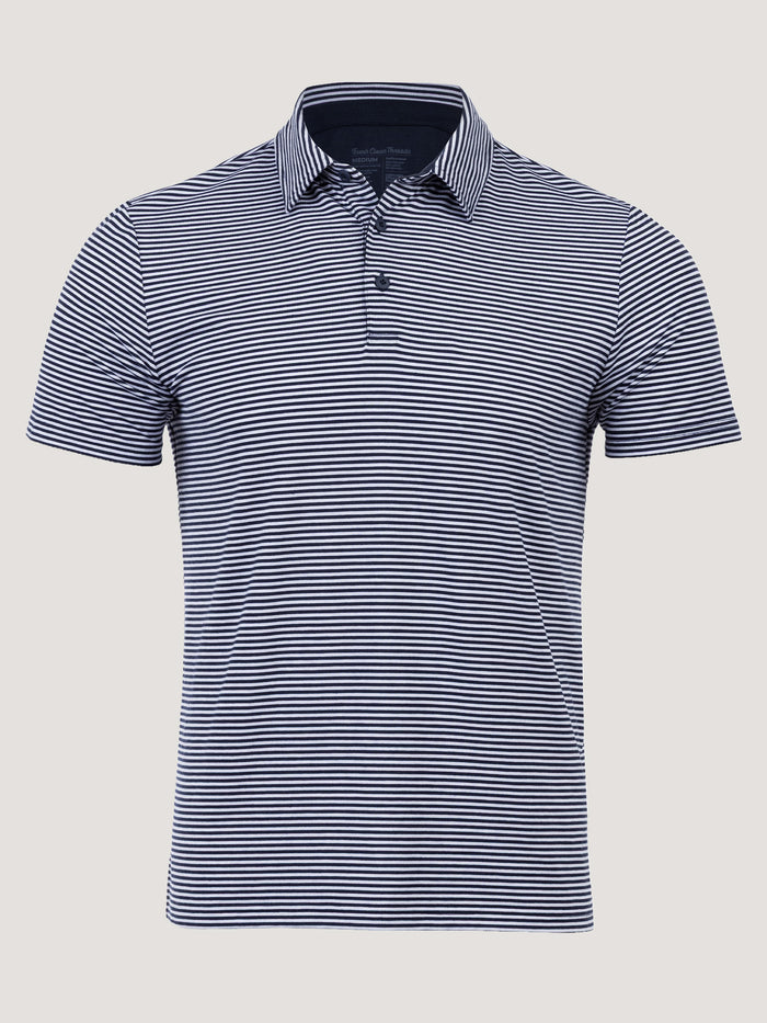 Navy & White Striped Performance Polo | Fresh Clean Threads
