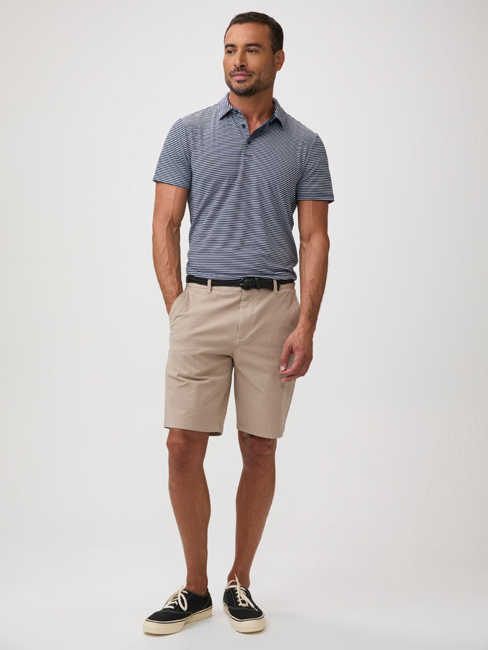 Chad is 6'1" and wears a size M # Striped Polos at Fresh Clean Threads | Everyday Essentials