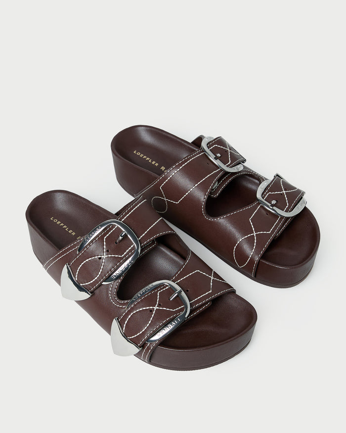 Nico Espresso Two-Band Platform Sandal in espresso brown leather.