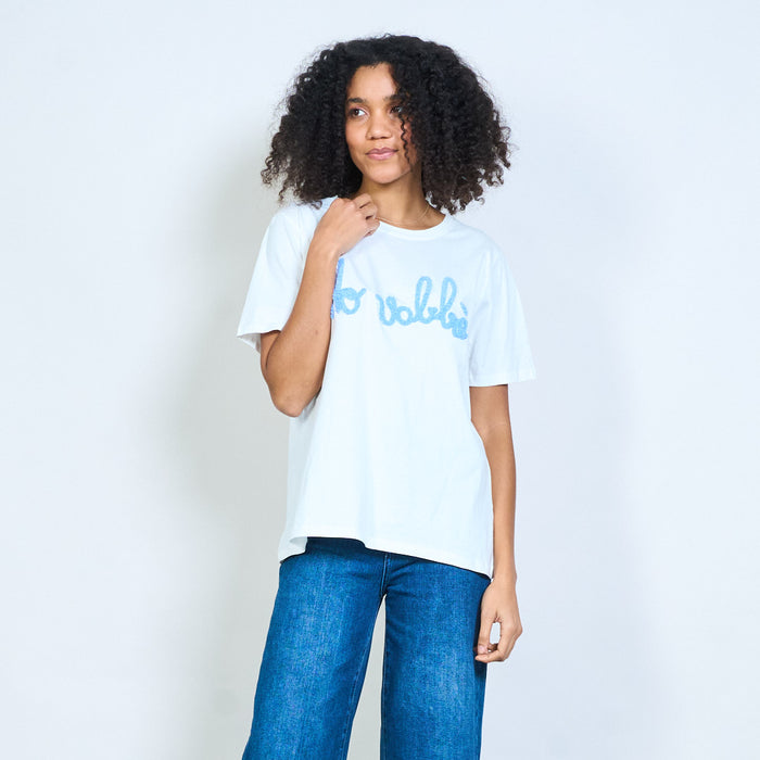 "No Vabbè" textured script graphic short sleeve t-shirt wholesale