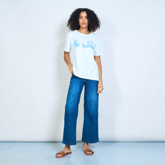 "No Vabbè" textured script graphic short sleeve t-shirt wholesale