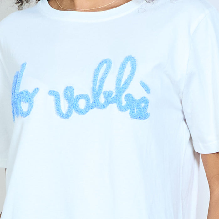 "No Vabbè" textured script graphic short sleeve t-shirt wholesale
