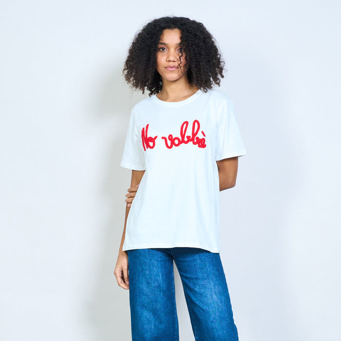 "No Vabbè" textured script graphic short sleeve t-shirt wholesale