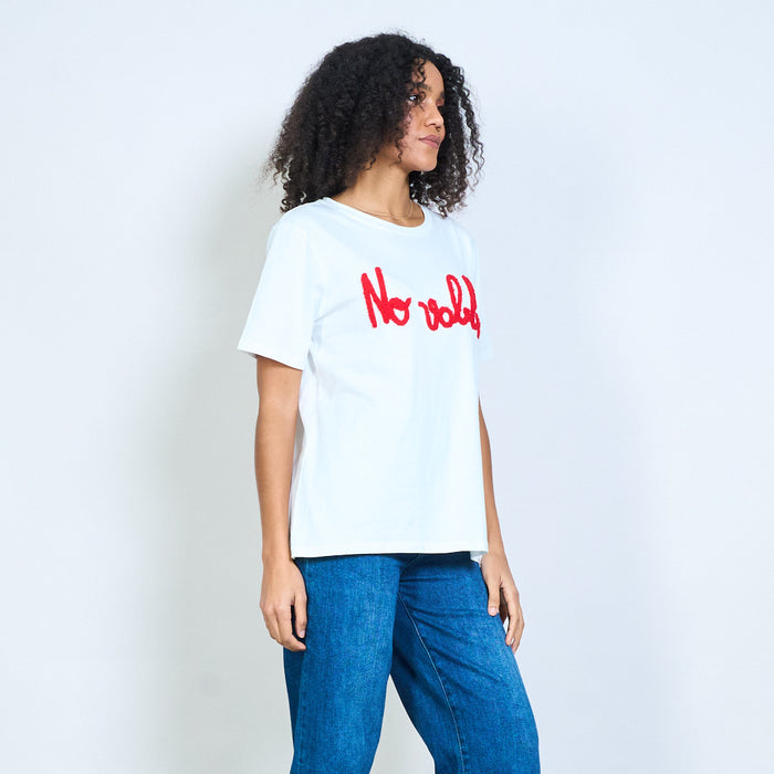 "No Vabbè" textured script graphic short sleeve t-shirt wholesale
