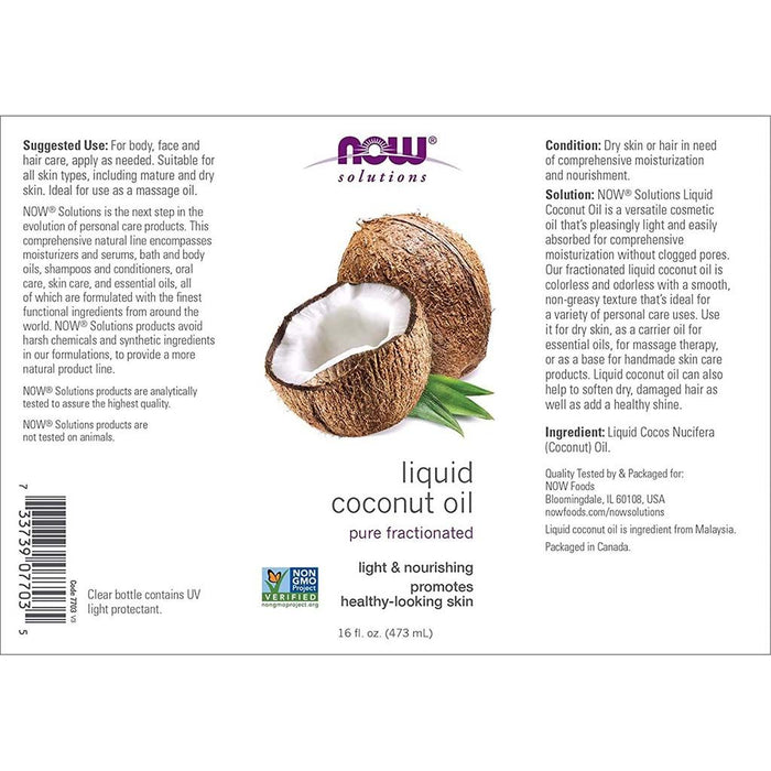 Now Solutions Liquid Coconut Oil Pure Fractionated 473ml - Makkah Pharmacy