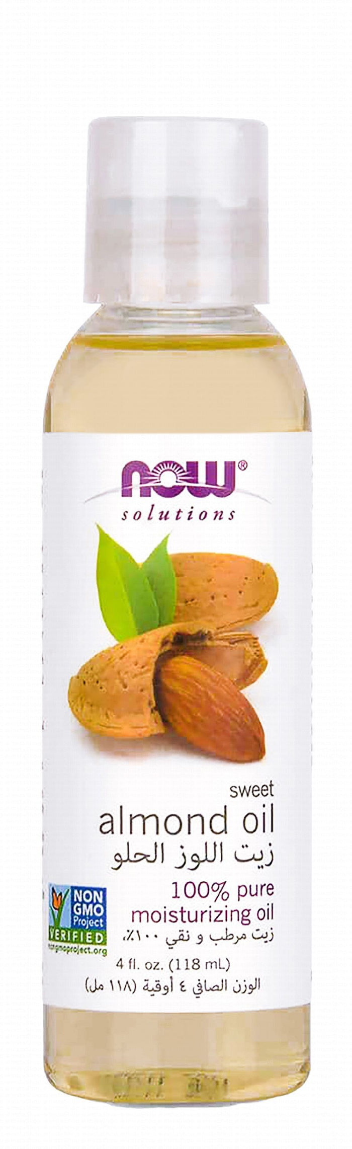 Now Solutions Organic Moisturizing, Nourishing & Reviving Sweet Almond Oil for All Skin Types, 118ml - Makkah Pharmacy