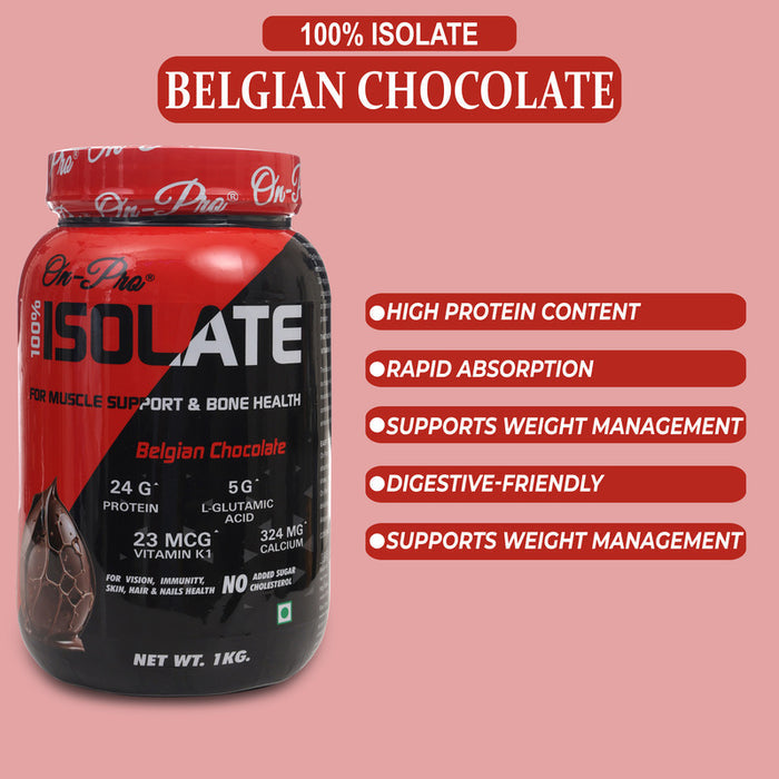 ON-PRO 100% ISOLATE PROTEIN POWDER (BELGIAN CHOCOLATE FLAVOUR) 1 KG JAR