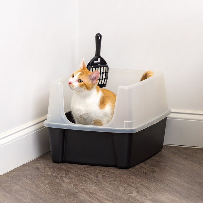 Open-Top Cat Litter Box with Shield and Scoop 2PK - IRIS USA