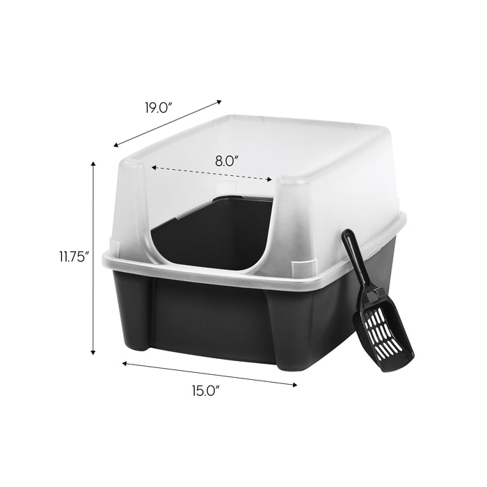 Open-Top Cat Litter Box with Shield and Scoop 2PK - IRIS USA