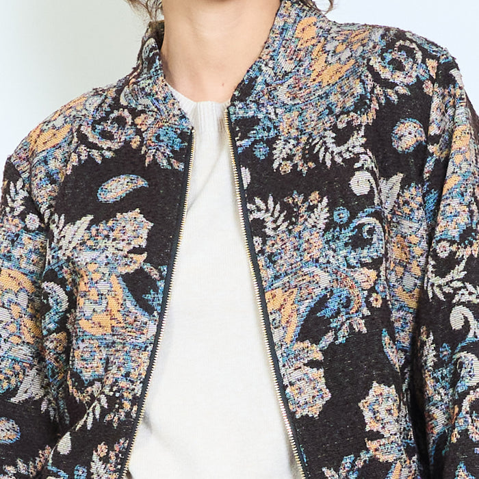 Ornate floral paisley jacquard zip jacket wholesale