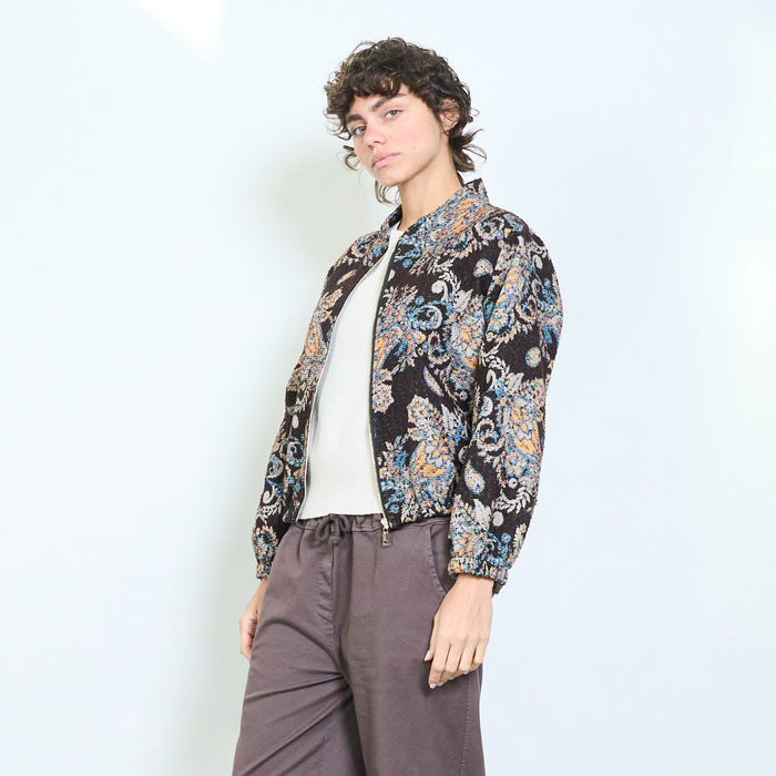 Ornate floral paisley jacquard zip jacket wholesale