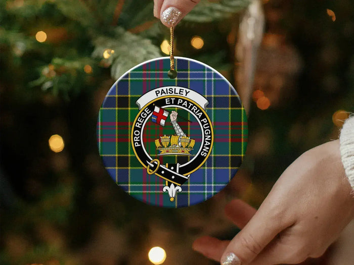 Paisley Crest Tartan Pattern Ceramic Round Christmas Ornament