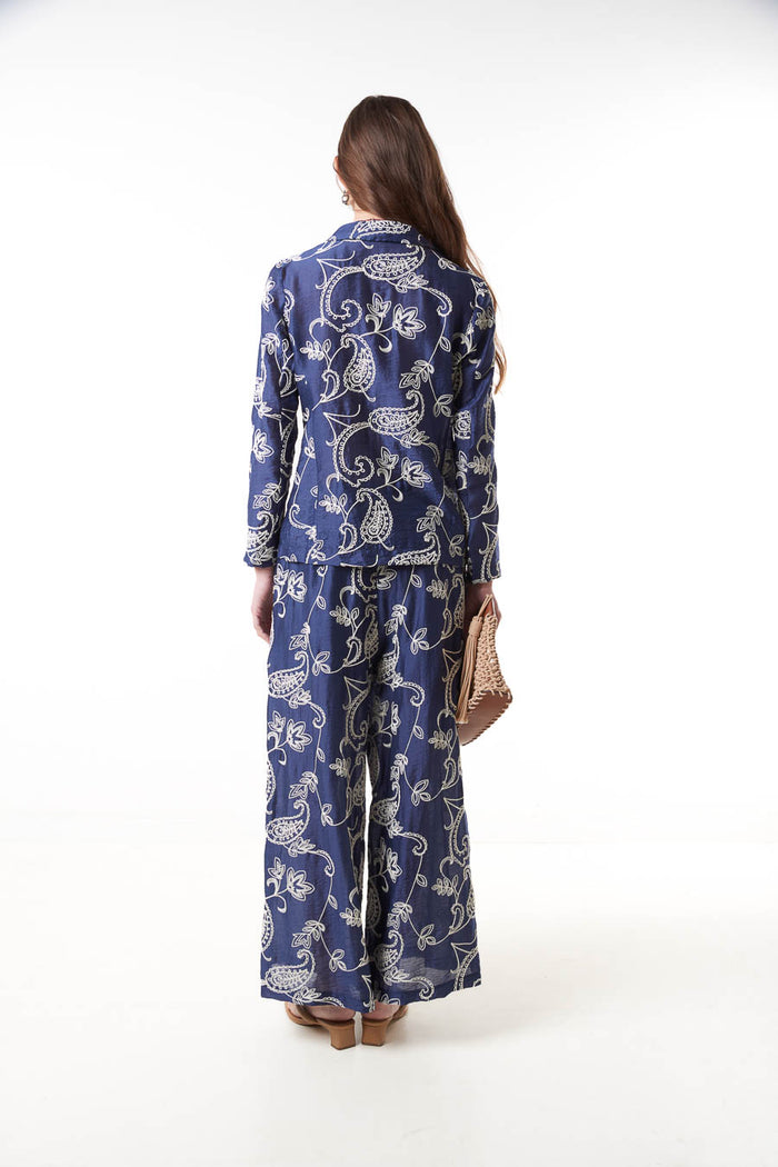 Paisley printed high waist wide leg relaxed trousers wholesale