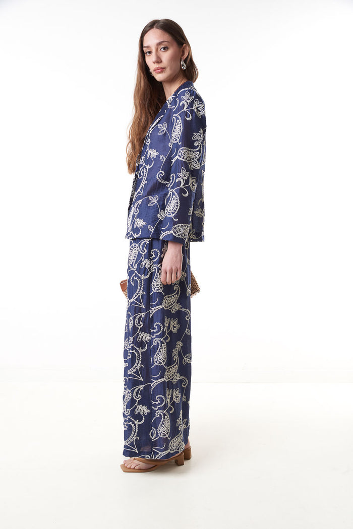 Paisley printed high waist wide leg relaxed trousers wholesale