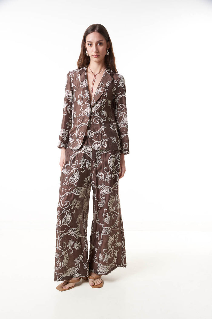 Paisley printed high waist wide leg relaxed trousers wholesale