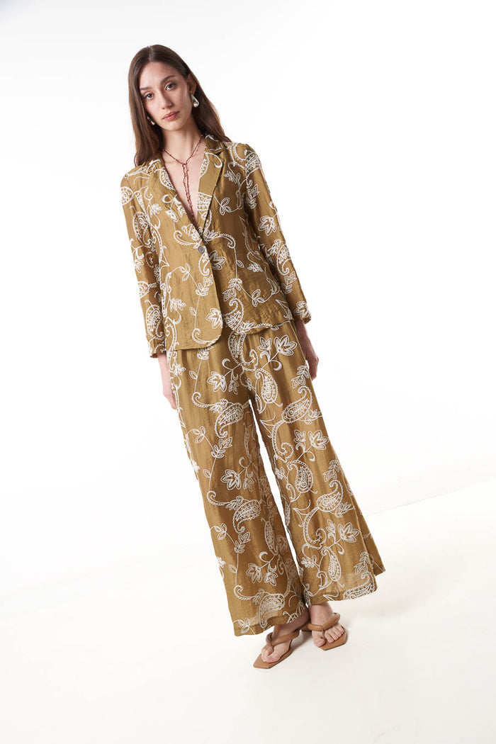 Paisley printed high waist wide leg relaxed trousers wholesale
