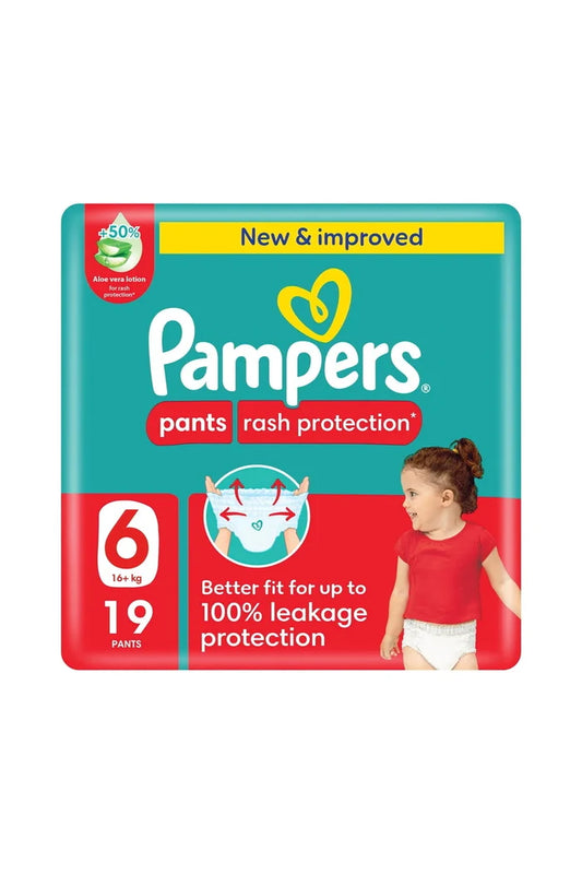 Pampers Rash Protection Pants Diapers, Size 6, 16+kg, Value Pack, 19 pcs Soft Fit, Breathable Layers