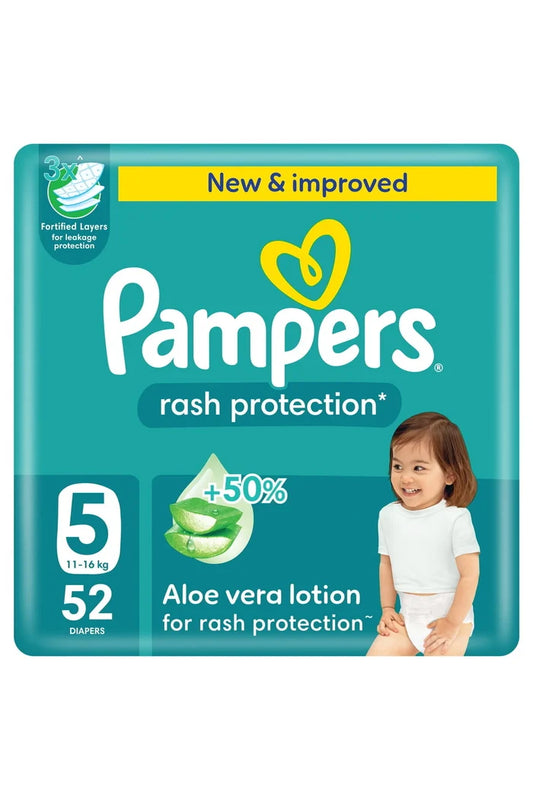Pampers Rash Protection Taped Diapers, Size 5, 11-16kg, Mega Pack, 52 pcs