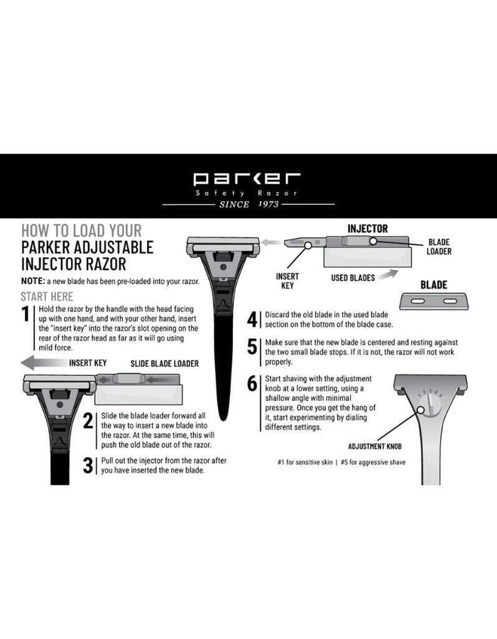 Instruction guide for Parker adjustable razor