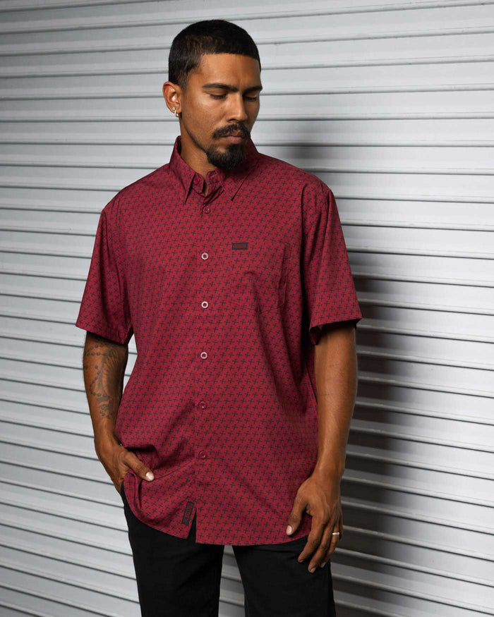 Party Hammers Short Sleeve Party Shirt - Maroon /Black