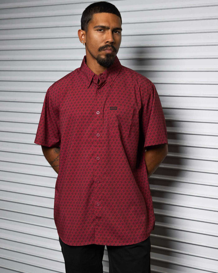 Party Hammers Short Sleeve Party Shirt - Maroon /Black