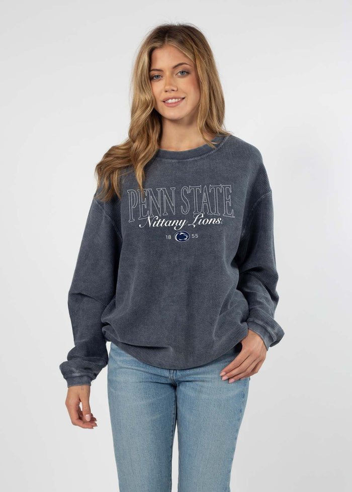 Penn State Nittany Lions Unisex Navy Oversized Premium cotton corded fleece Sweatshirt with Super soft hand feel, vintage wash and ribbed crew neckline, cuffs, and hemline