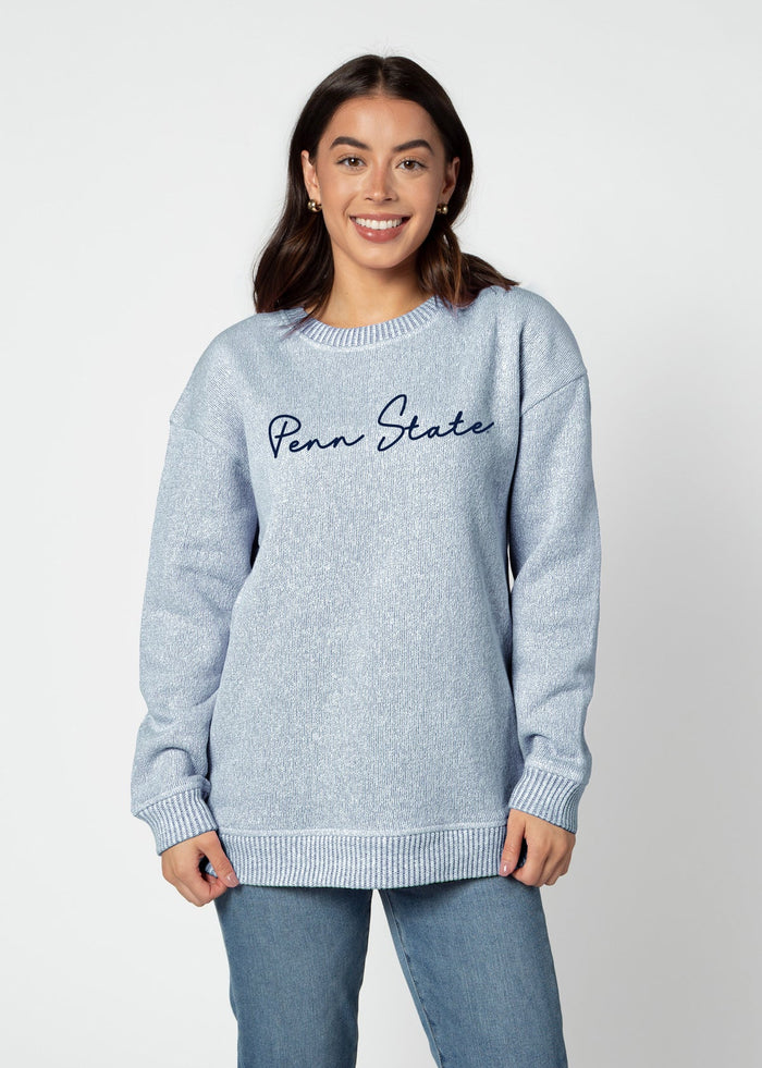 Penn State Nittany Lions Women's Ink Relaxed, straight Yarn-dyed brushed fleece Sweatshirt with the look of sweater, the touch of a blanket, crew neckline and ribbed neck, cuffs and hem