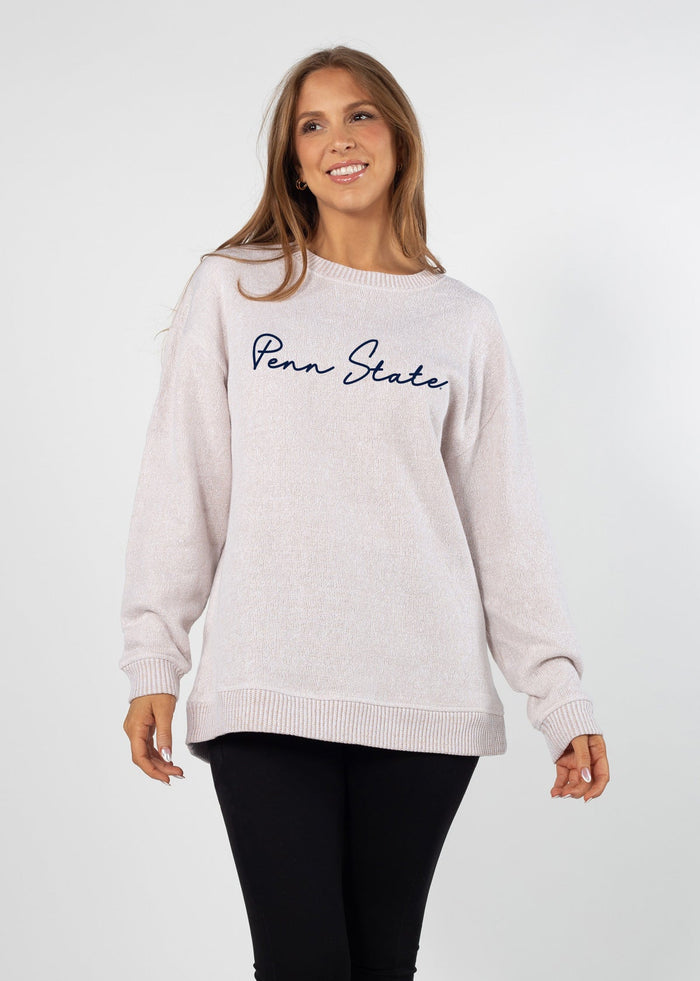 Penn State Nittany Lions Women's Natural Relaxed, straight Yarn-dyed brushed fleece Sweatshirt with the look of sweater, the touch of a blanket, crew neckline and ribbed neck, cuffs and hem