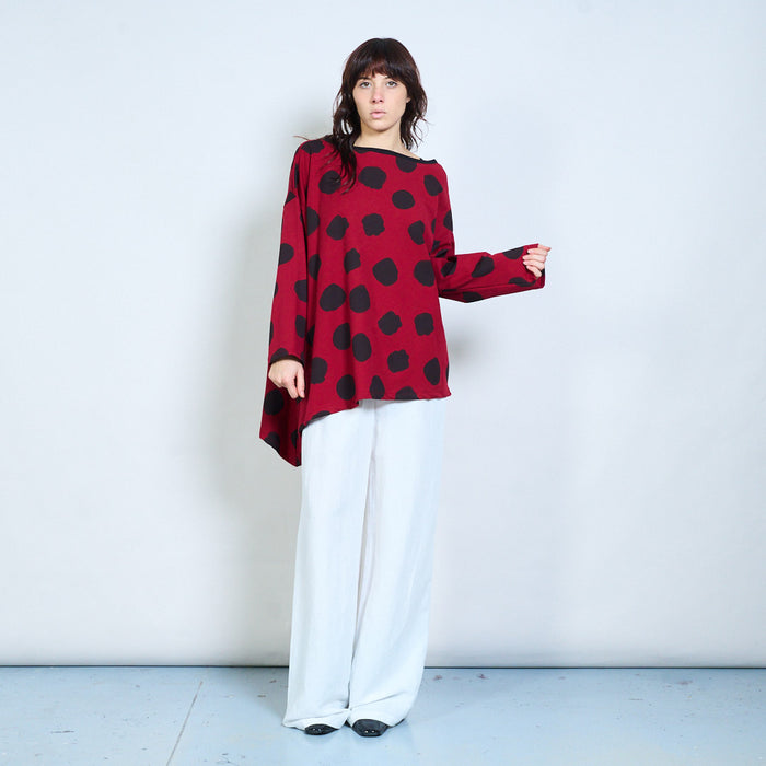 Polka dot asymmetric-flow relaxed long-sleeve top wholesale