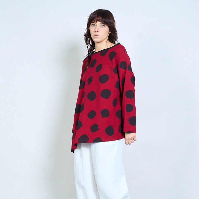 Polka dot asymmetric-flow relaxed long-sleeve top wholesale