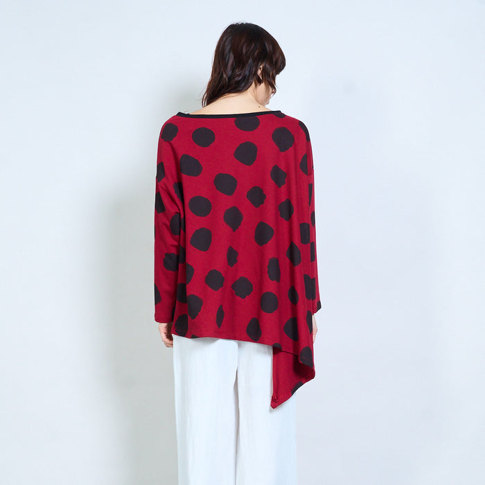 Polka dot asymmetric-flow relaxed long-sleeve top wholesale