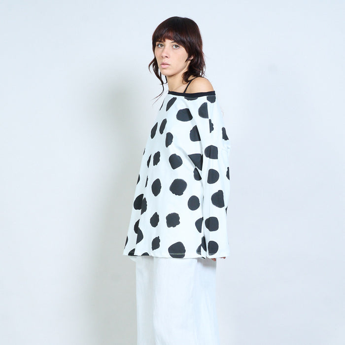 Polka dot asymmetric-flow relaxed long-sleeve top wholesale