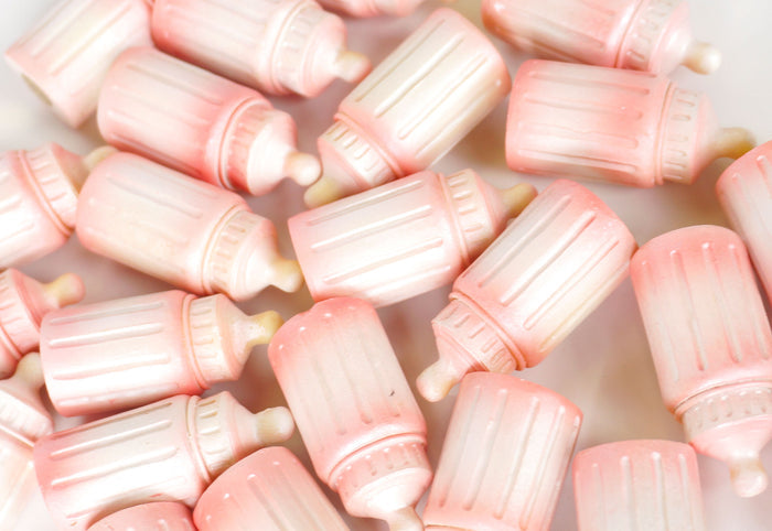 Poly Resin Mini Baby Bottle Baby Shower Favors & Decoration Pink (24 Pieces)