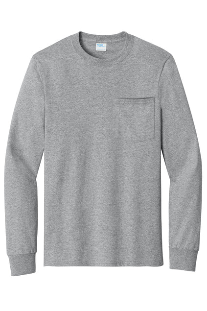 PORT & CO - ATHLETIC HEATHER - LONG SLEEVE ESSENTIAL POCKET TEE