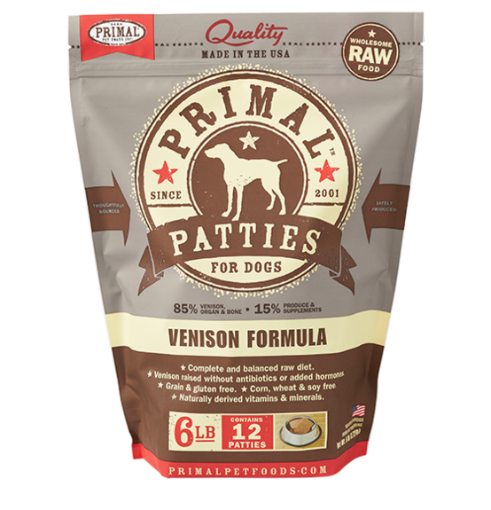 Primal Raw Frozen Canine Venison Patties Formula 6LB