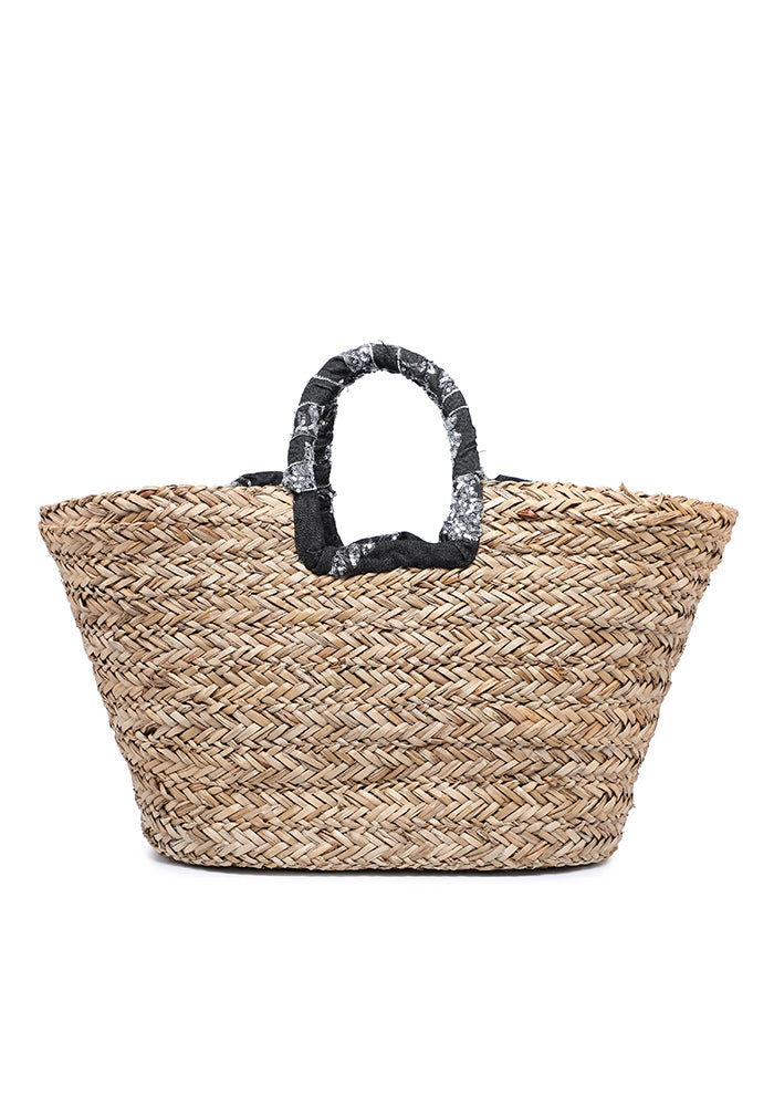 Raffia basket bag with polka dot flowers and lace detail wholesale