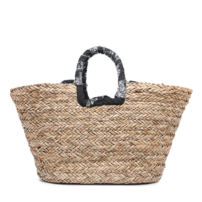 Raffia basket bag with polka dot flowers and lace detail wholesale
