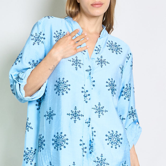 Relaxed embroidered blouse with mandarin collar wholesale