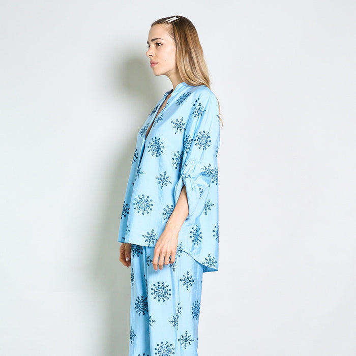 Relaxed embroidered blouse with mandarin collar wholesale
